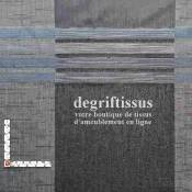 Dégriftissus vous propose ce superbe tissage Jacquard, à larges bandes noires et grises chinées, avec rayures brillantes bleues 
