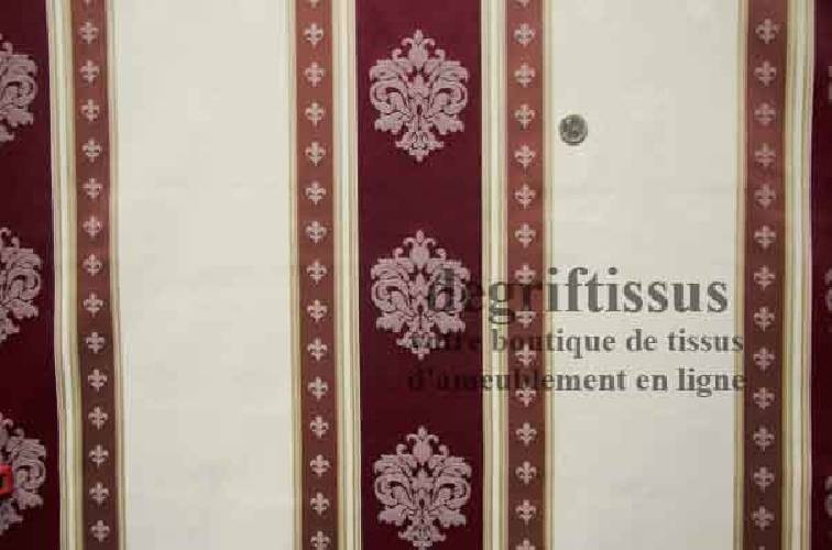 Tissu satiné à bandes avec médaillons et fleurs de lys Dégriftissus vous propose ce superbe tissu d&#039;ameublement de style, satiné