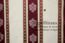 Tissu satiné à bandes avec médaillons et fleurs de lys Dégriftissus vous propose ce superbe tissu d'ameublement de style, satiné