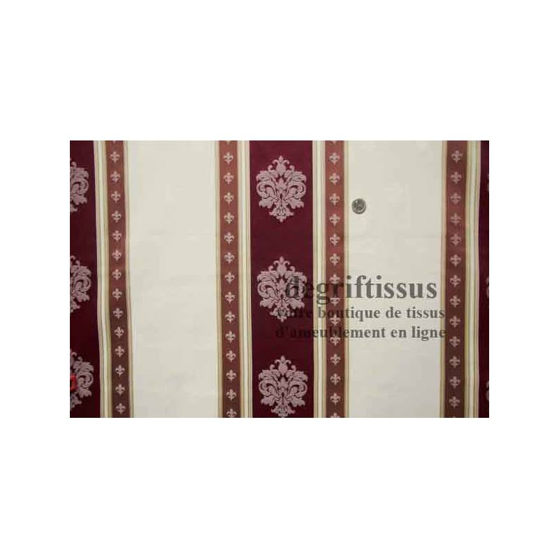 Tissu satiné à bandes avec médaillons et fleurs de lys Dégriftissus vous propose ce superbe tissu d'ameublement de style, satiné