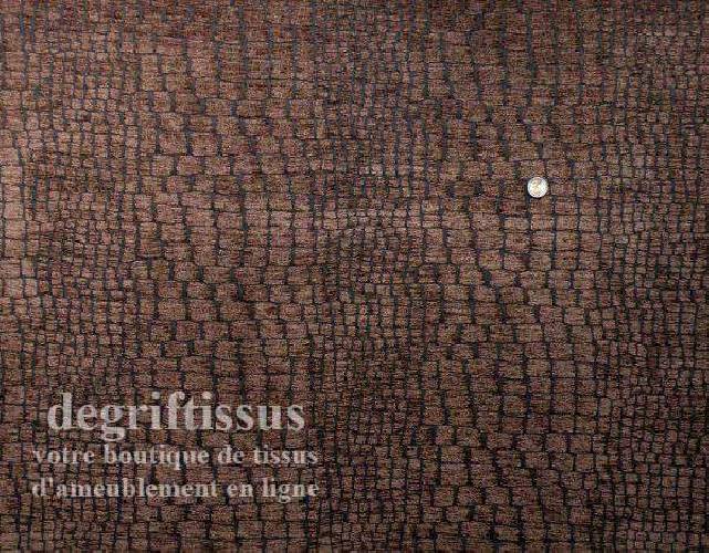 Ecorse chocolat Dégriftissus vous propose ce tissu d&#039;ameublement écorce d&#039;arbre marron, tissage velours chenillé de très belle q