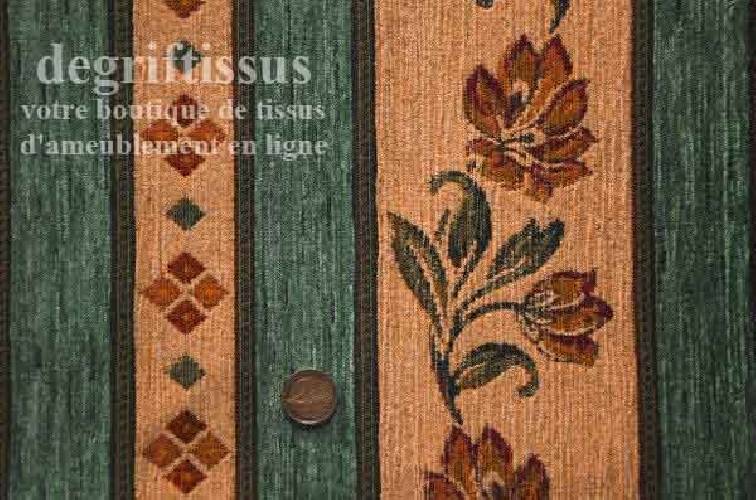 Tissu Tapisserie à bandes fleuries Dégriftissus vous propose ce tissu tapisserie de style,Tissu d&#039;ameublement de style à bandes 
