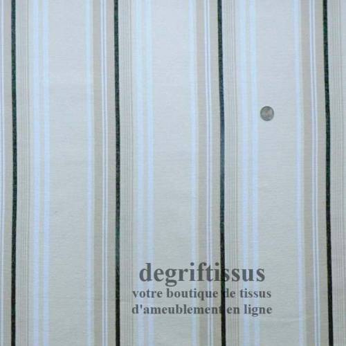 Dégriftissus vous propose ce tissu d&#039;ameublement rayé beige, écru et noir Tissu d&#039;ameublement très épais et solide, doublé latex