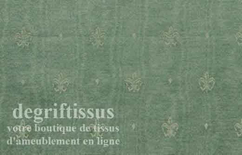 Satin d&#039;ameublement tissé vert à fleurs de lys Dégriftissus vous propose ce tissu d&#039;ameublement vert avec fleurs de lys. Tissage