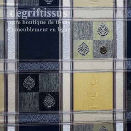 Tissu tissé de style à carreaux Dégriftissus vous propose ce tissu d&#039;ameublement de style Louis XVI à carreaux jaunes et bleus. 