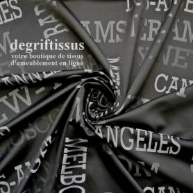 Degrif Tissus vous propose ce tissu d&#039;ameublement villes du monde, satiné tissé, pour voyager de chez soi Amsterdam - Barcelon