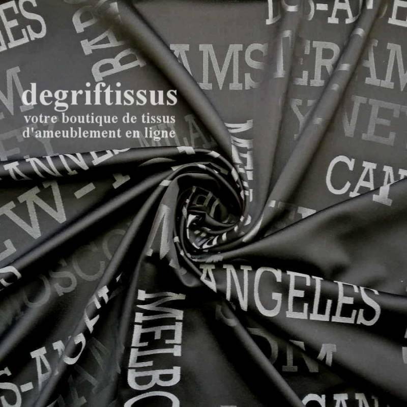 Degrif Tissus vous propose ce tissu d'ameublement villes du monde, satiné tissé, pour voyager de chez soi Amsterdam - Barcelon