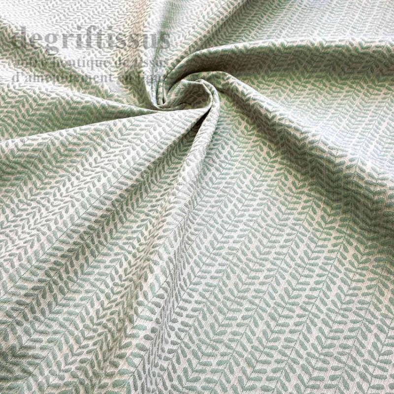 Tissu ameublement - Art Déco à petites feuilles vertes - Ameublement tissé Jacquard - degriftissus.com