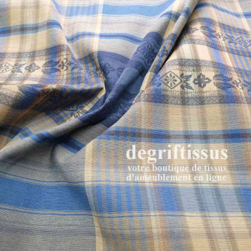 Tissu Jacquard écossais double face, bleu Dégriftissus vous propose ce tissu d&#039;ameublement écossais bleu.