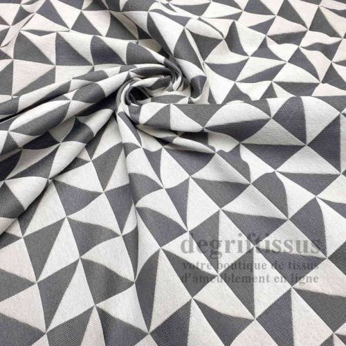 Tissu ameublement - Triangles écrus et gris - fauteuil - chaises - coussins - canapé - degriftissus.com
