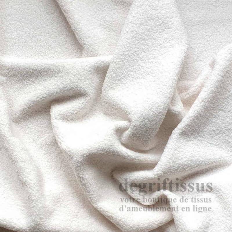 Tissu ameublement - Bouclette volumineuse blanche - pour fauteuil - chaise - canapé coussin banquette salon - degriftissus.com