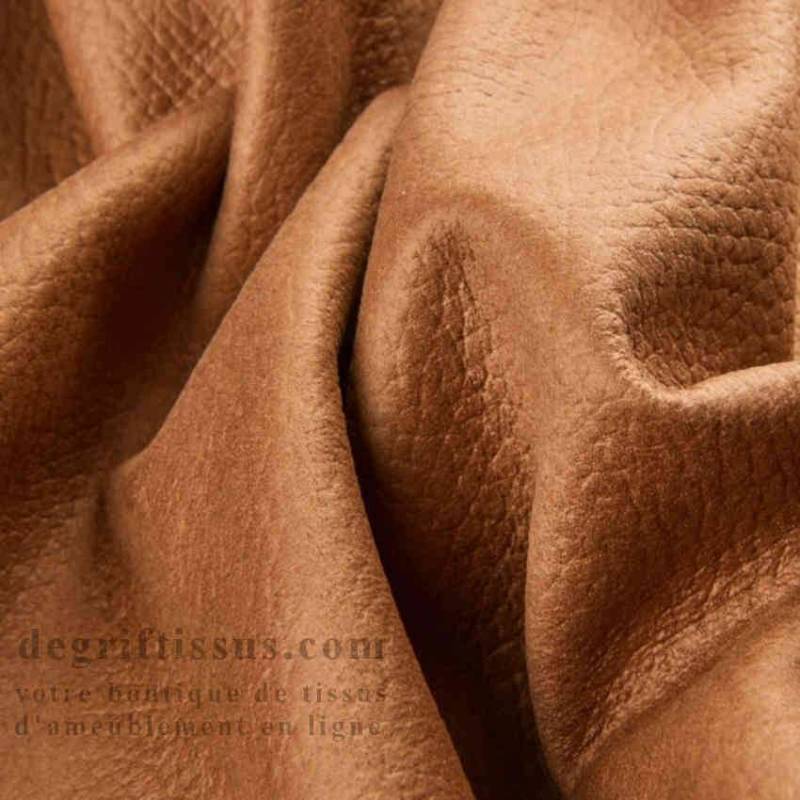 Tissu ameublement Texas camel - imitation cuir pleine fleur - fauteuil - chaise - canapé - coussin - degriftissus.com