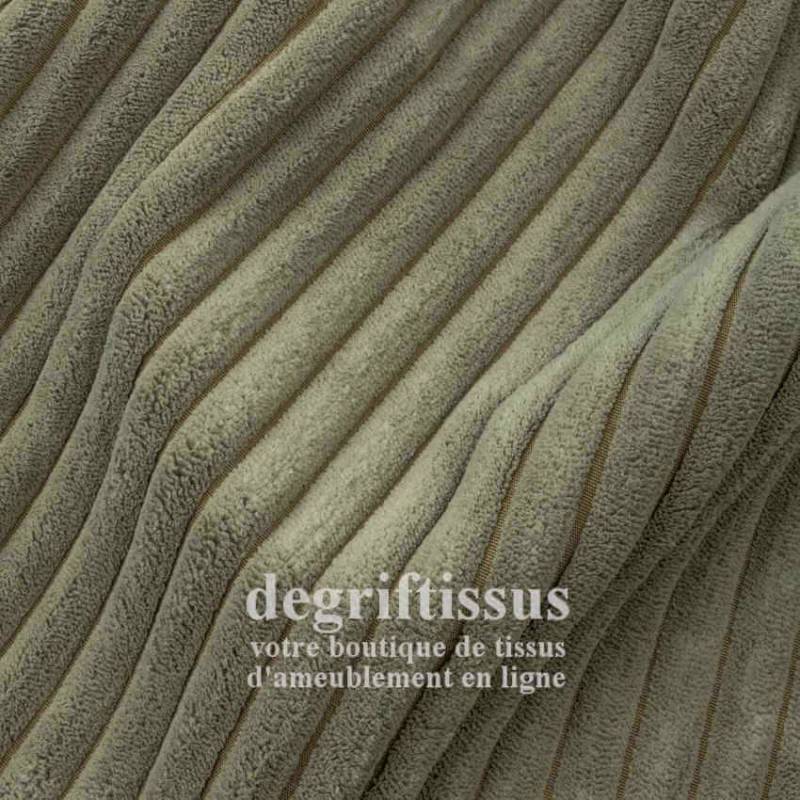 Tissu ameublement - Velours grosse côte vert clair - chaises - fauteuils - coussins - tête de lit - double rideau