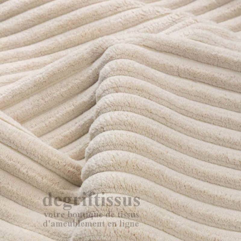 Tissu ameublement - Velours grosse côte écru - chaises - fauteuils - coussins - tête de lit - double rideau