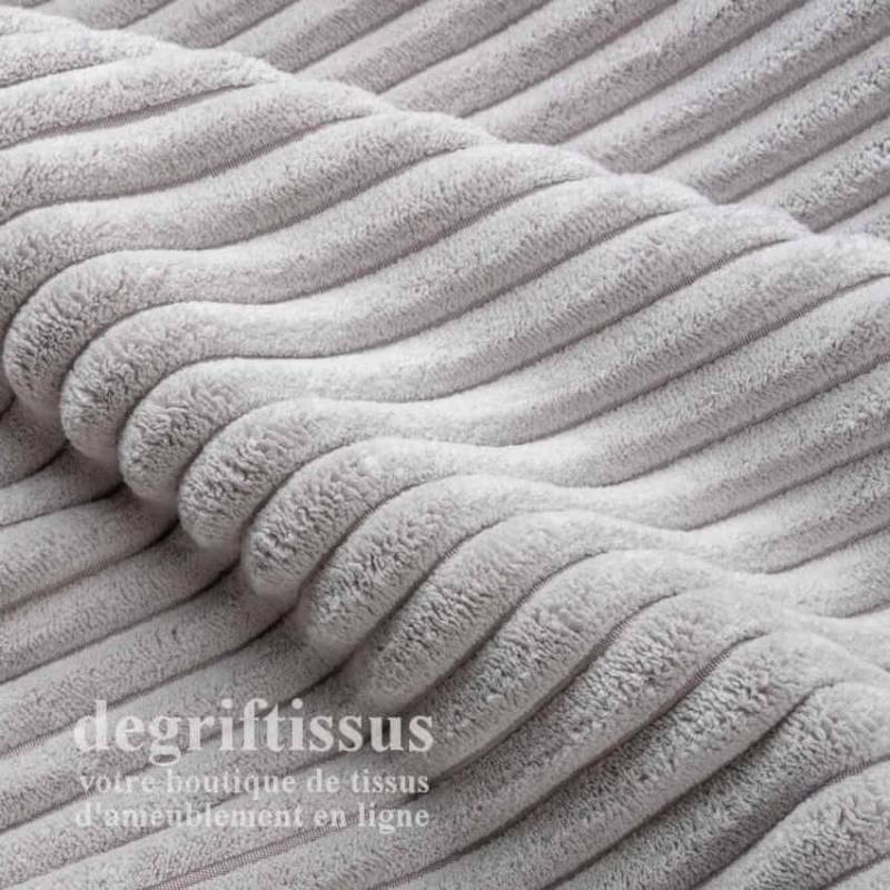 Tissu ameublement - Velours grosse côte gris clair - chaises - fauteuils - coussins - tête de lit - double rideau