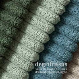 Tissu ameublement - Velours grosse côte vert d&#039;eau 2- chaises - fauteuils - coussins - tête de lit - double rideau