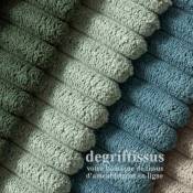 Tissu ameublement - Velours grosse côte vert d'eau 2- chaises - fauteuils - coussins - tête de lit - double rideau