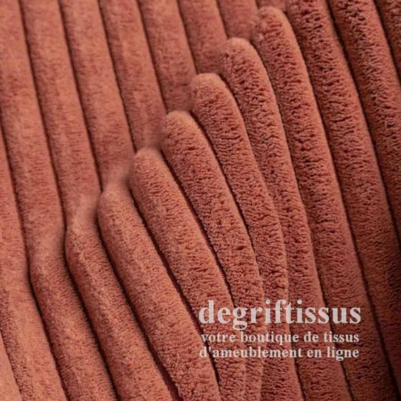 Tissu ameublement - Velours grosse côte brique - chaises - fauteuils - coussins - tête de lit - double rideau
