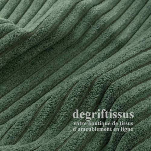 Tissu ameublement - Velours grosse côte vert, chaises, fauteuils, coussins, tête de lit, double rideau - degriftissus.com