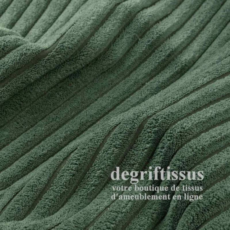 Tissu ameublement - Velours grosse côte vert - chaises - fauteuils - coussins - tête de lit - double rideau