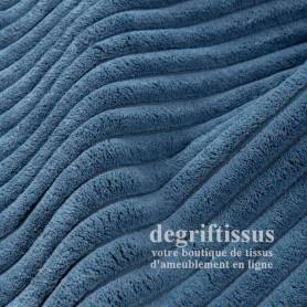 Tissu ameublement - Velours grosse côte bleu - chaises - fauteuils - coussins - tête de lit - double rideau