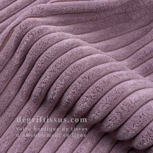 Tissu ameublement - Velours grosse côte mauve, chaises, fauteuils, coussins, tête de lit, double rideau - degriftissus.com