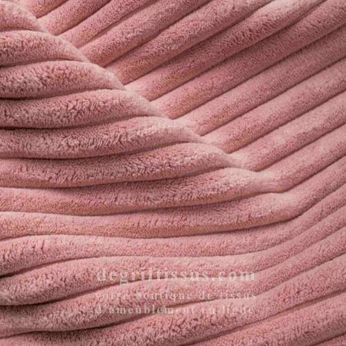 Tissu ameublement - Velours grosse côte rose, chaises, fauteuils, coussins, tête de lit, double rideau - degriftissus.com
