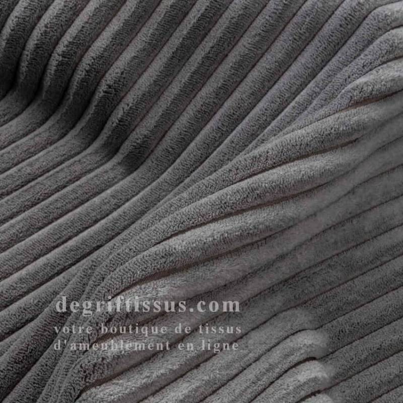Tissu ameublement - Velours grosse côte gris - chaises - fauteuils - coussins - tête de lit - double rideau