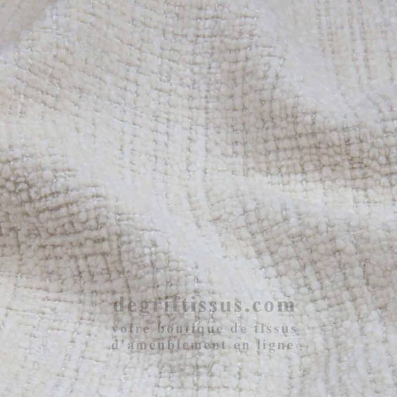 Tissu ameublement - chenille toucher doux blanc cassé - fauteuil - chaise - canapé coussin banquette - rideau - degriftissus.com