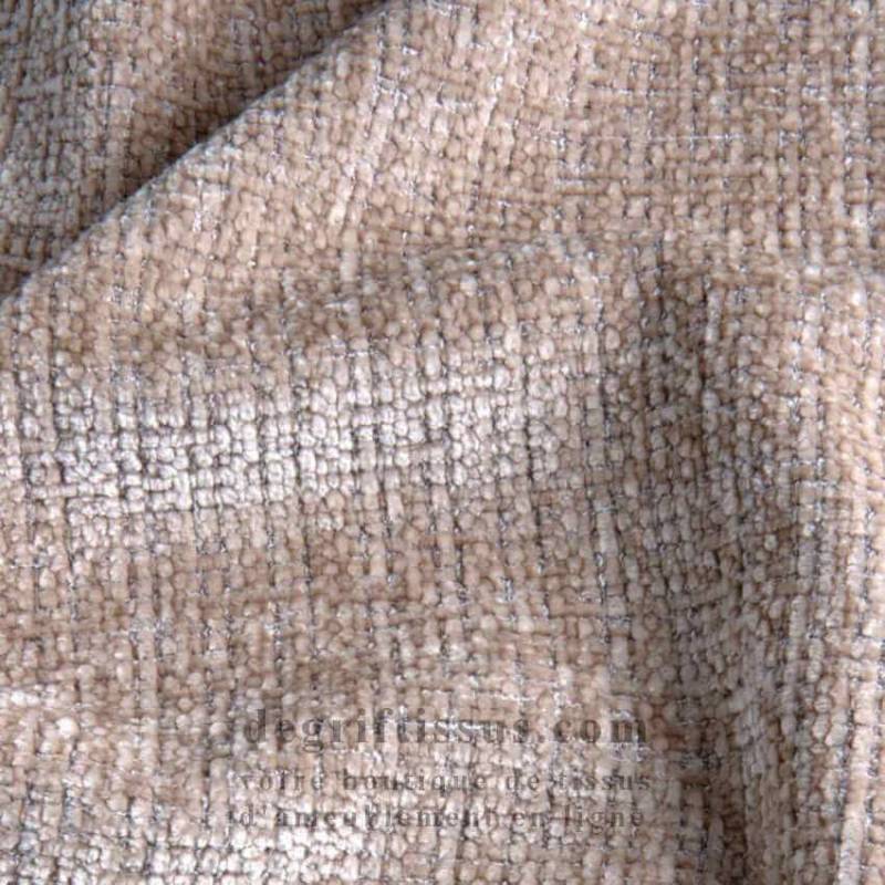 Tissu ameublement - chenille toucher doux beige - fauteuil - chaise - canapé coussin banquette salon - rideau - degriftissus.com