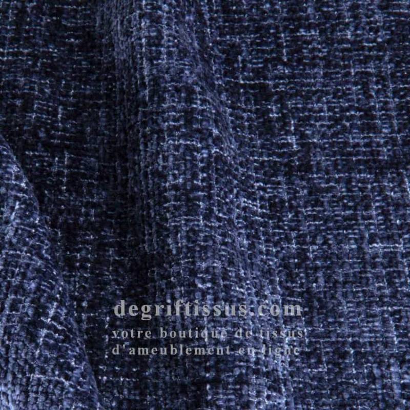 Tissu ameublement - chenille toucher doux bleu - fauteuil - chaise - canapé coussin banquette salon - rideau - degriftissus.com