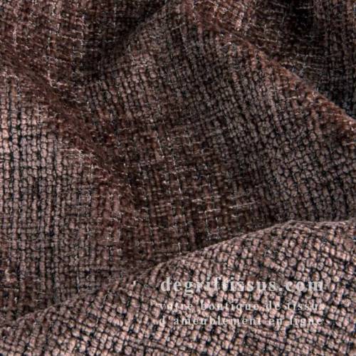 Tissu ameublement - chenille toucher doux châtaigne - fauteuil - chaise - canapé coussin banquette - rideau - degriftissus.com