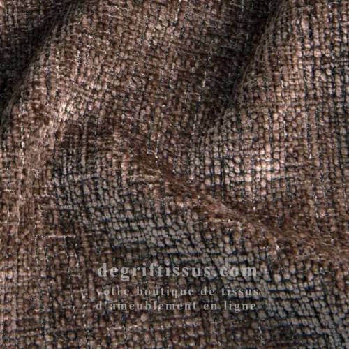 Tissu ameublement - chenille toucher doux marron - fauteuil - chaise - canapé coussin banquette - rideau - degriftissus.com