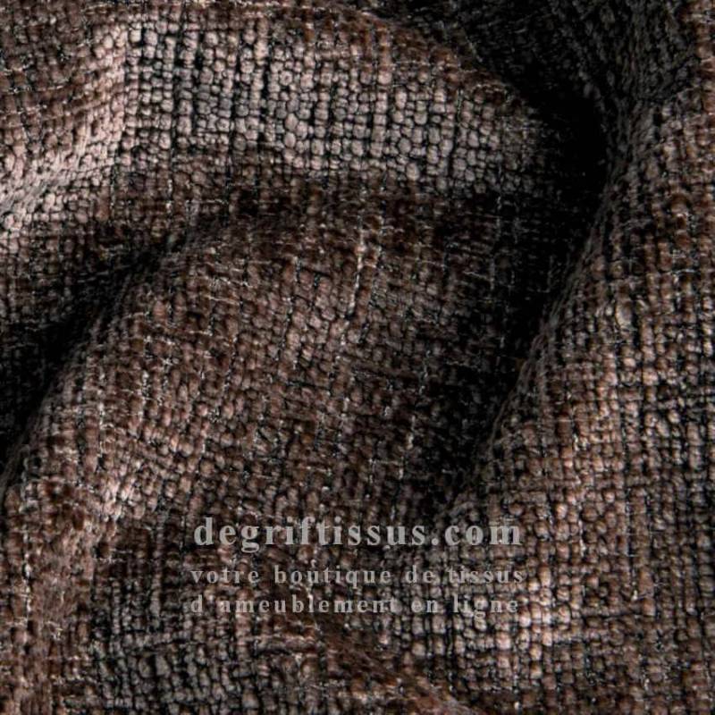Tissu ameublement - chenille toucher doux marron foncé - fauteuil chaise - canapé coussin banquette - rideau - degriftissus.com