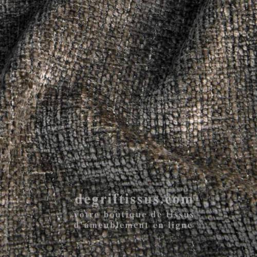 Tissu ameublement - chenille toucher doux brun fumé - fauteuil - chaise - canapé coussin banquette - rideau - degriftissus.com