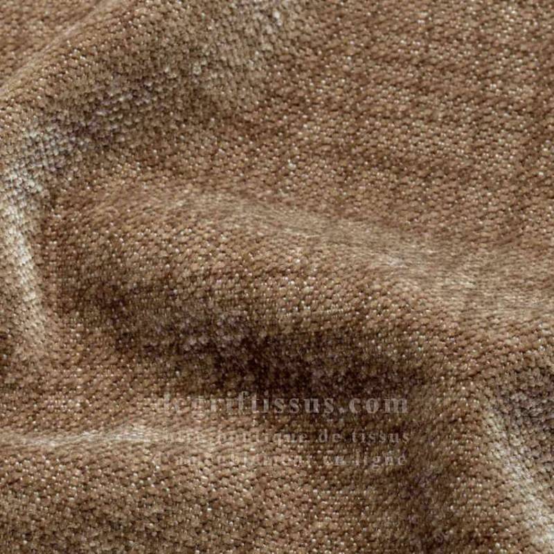 Tissu ameublement - chenille toucher doux marron clair - fauteuil - chaise - canapé coussin salon - rideau - degriftissus.com