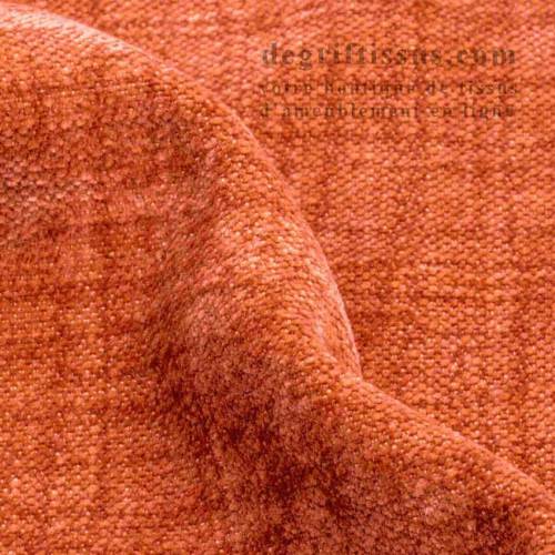 Tissu ameublement - chenille toucher doux orange - fauteuil - chaise - canapé coussin salon - rideau - degriftissus.com