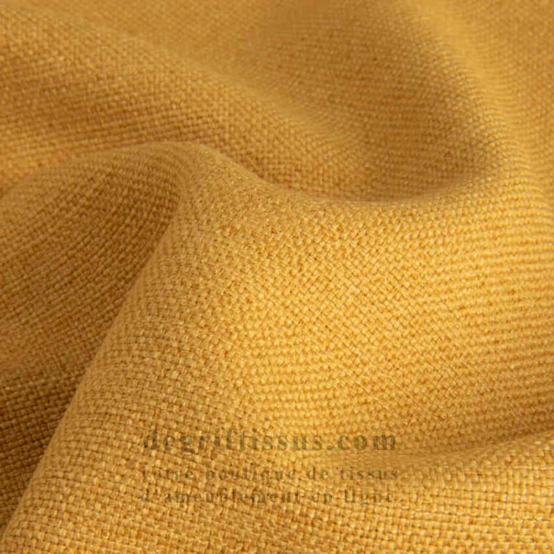 Tissu ameublement imitation lin jaune - haute résistance - doublé toile - lisse au grain fin - degriftissus.com