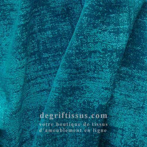Tissu ameublement - velours chenille bleu vert 2 - fauteuil chaise - canapé coussin banquette salon - rideau - degriftissus.com