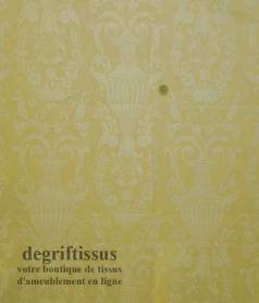 Satin d&#039;ameublement tissé jarre Médicis Dégriftissus vous propose ce tissu d&#039;ameublement avec jarres Médicis. Tissage Jacquard s